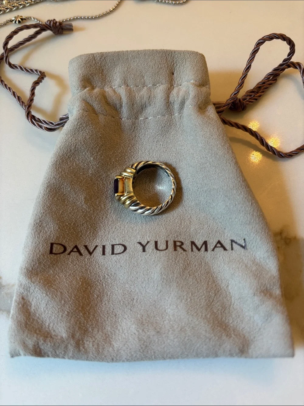 David Yurman Gold and Amethyst Cable-Style Ring